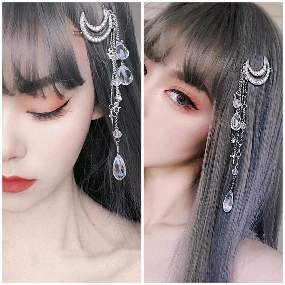 New Unworn Rhinestone Moon Dangly Hair Clip